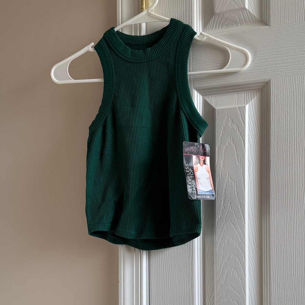 Bliss Dark Green Ribbed Tank Top